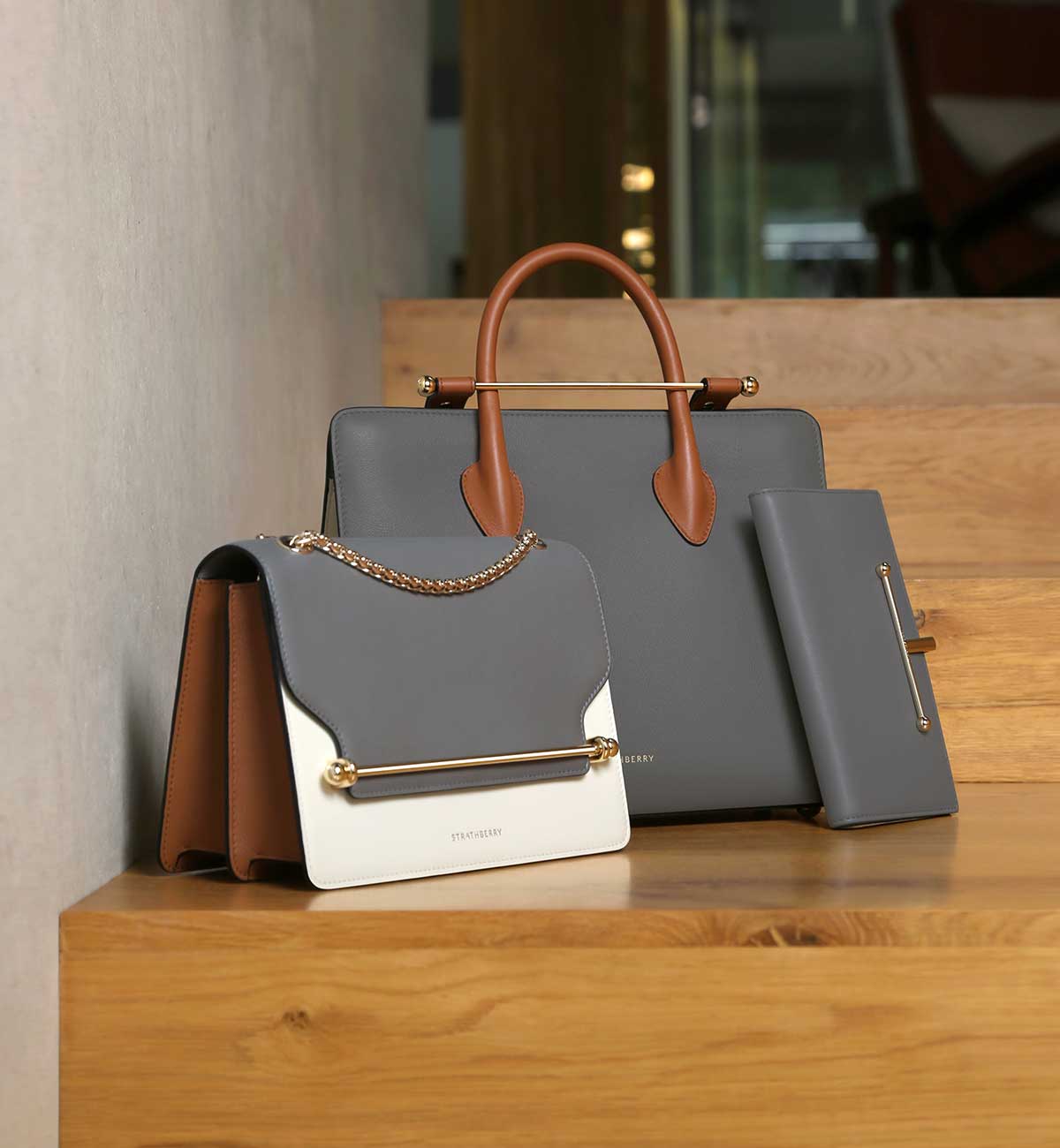 STRATHBERRY Tricolor Leather Midi Tote Bag